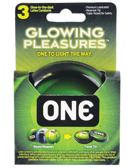 One Glowing Pleasures Condoms - Box Of 3 | XXXToyz-R-Us.com