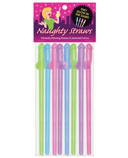 Glow In The Dark Penis Straws - Asst. Colors Pack Of 8 | XXXToyz-R-Us.com
