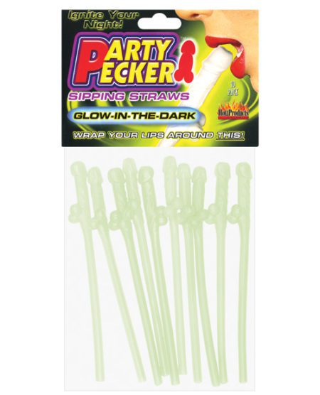 Party Pecker Sipping Straws - Glow-in-the-dark Pack Of 10 | XXXToyz-R-Us.com