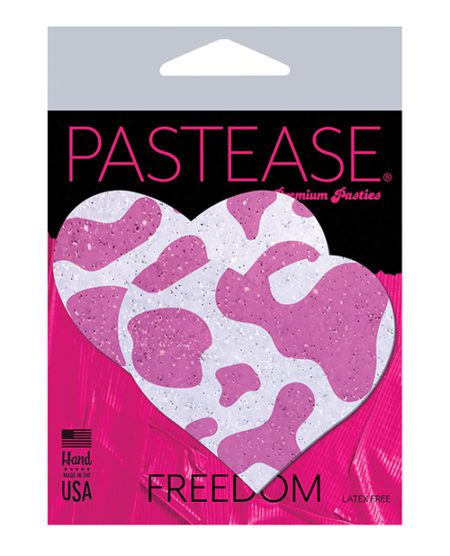 Pastease Premium Cow Print Glittery Velvet Heart - Pink Strawberry O/s | XXXToyz-R-Us.com