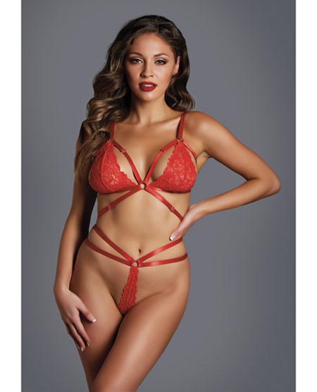 Adore The Flame Strappy Lace Bra & Thong Red O/s | XXXToyz-R-Us.com