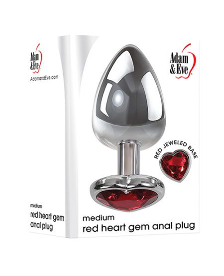 Adam & Eve Red Heart Gem Anal Plug - Medium Red/chrome | XXXToyz-R-Us.com