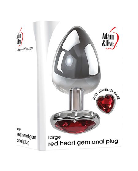 Adam & Eve Red Heart Gem Anal Plug - Large Red/chrome