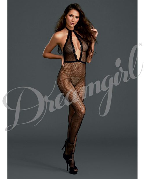 Fishnet Halter Bodystocking Black O/s