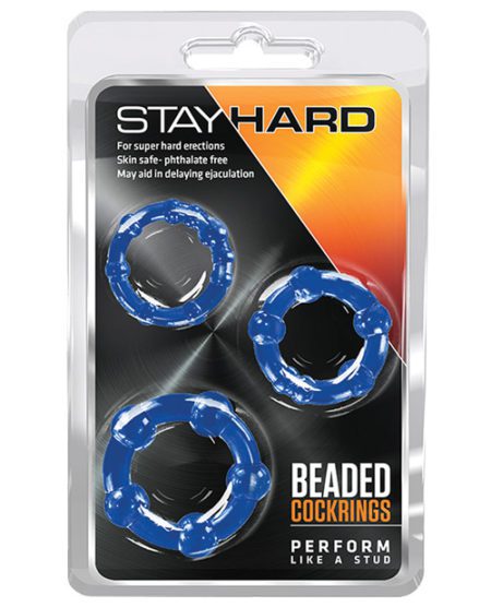 Blush Stay Hard Beaded Cock Rings 3 Pack - Blue | XXXToyz-R-Us.com