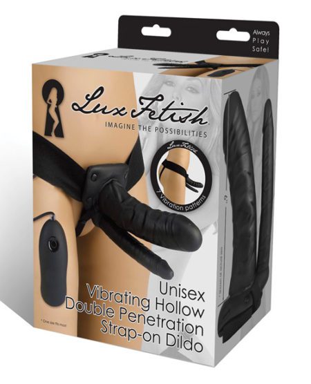 Lux Fetish Unisex Vibrating Hollow Double Penetration Strap On Dildo | XXXToyz-R-Us.com