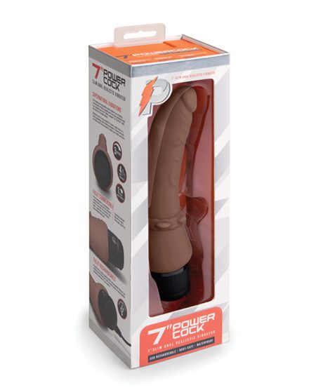 Powercocks 7" Slim Anal Realistic Vibrator - Dark Brown