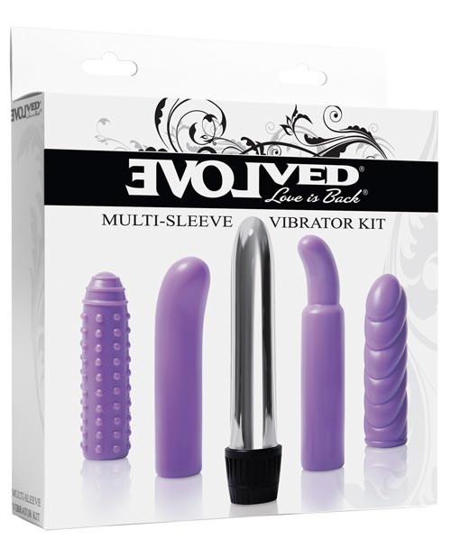 Evolved Multi Sleeve Vibrator Kit W/4 Textured Sleeves & Vibe - Purple | XXXToyz-R-Us.com