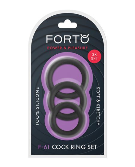 Forto F-61 Liquid 3 Piece Cock Ring Set - Black | XXXToyz-R-Us.com
