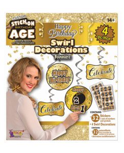 Custom Happy Birthday Decorations Kit - Gold/black