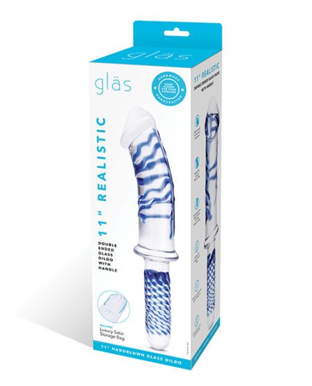 Glas 11" Realistic Double Ended Glass Dildo W/handle - Blue | XXXToyz-R-Us.com