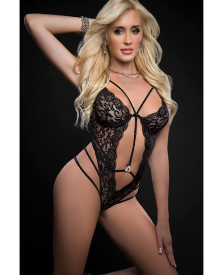 Floral Sheer Plunge Teddy Blackout O/s