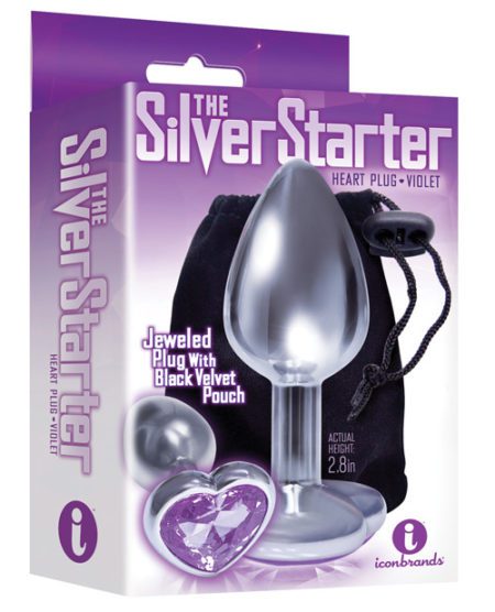 The 9's The Silver Starter Bejeweled Heart Stainless Steel Plug - Violet | XXXToyz-R-Us.com