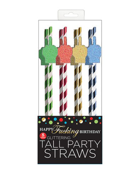 Happy Fucking Birthday Tall Straws - Pack Of 8 | XXXToyz-R-Us.com