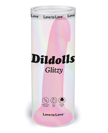 Love To Love Curved Suction Cup Dildolls Glitzy - Glitter Pink | XXXToyz-R-Us.com