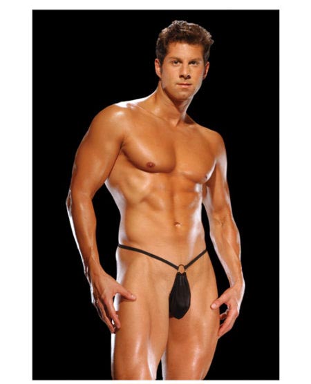 Male Power G-string W/front Ring Black O/s