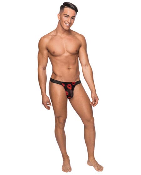 Kiss Me Stretch Mesh Micro Thong V Blk/rd L/xl