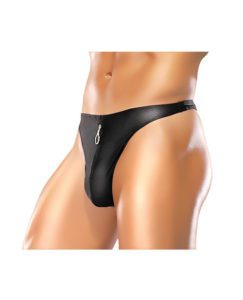 Male Power Zipper Thong Black S/m