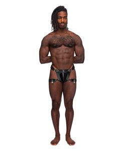 Leather Scorpio Adjustable Waist & Leg Band Thong Black O/s