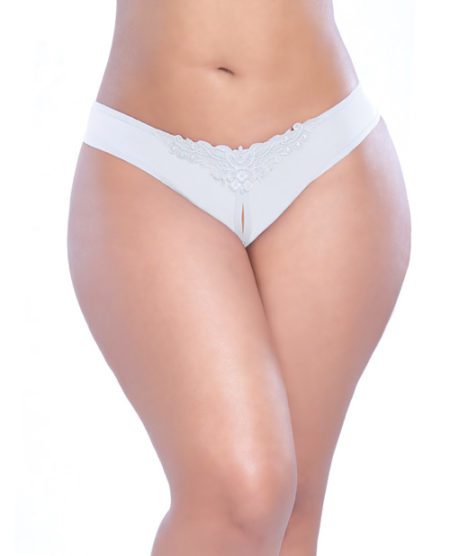 Crotchless Thong W/pearls White 1x/2x