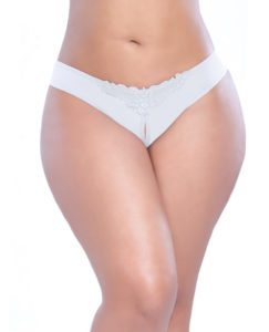 Crotchless Thong W/pearls White 3x/4x