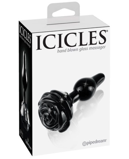 Icicles No. 77 Hand Blown Glass Rose Butt Plug - Black | XXXToyz-R-Us.com