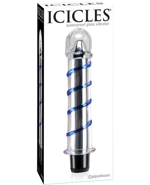 Icicles No. 20 Hand Blown Glass Vibrator Waterproof - Clear W/blue Swirls