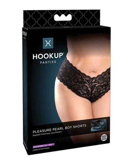 Hookup Panties Pleasure Pearl Boy Shorts Black Xl-xxl