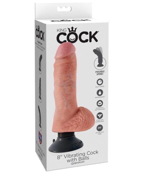King Cock 8" Vibrating Cock W/balls - Flesh | XXXToyz-R-Us.com
