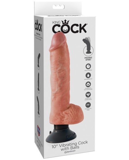 King Cock 10" Vibrating Cock W/balls - Flesh | XXXToyz-R-Us.com