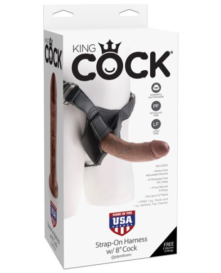 King Cock Strap On Harness W/8" Cock - Brown