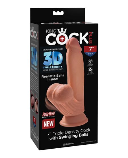 King Cock Plus 7" Triple Density Cock W/swinging Balls - Tan