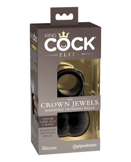 King Cock Elite The Crown Jewels Weighted Swinging Balls - Black | XXXToyz-R-Us.com