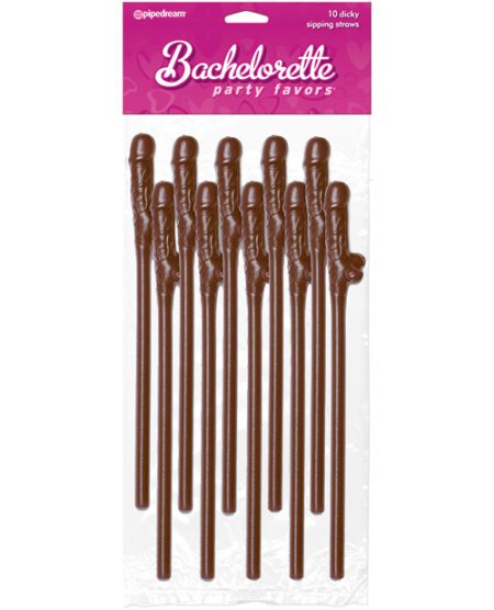 Bachelorette Party Favors Pecker Straws - Brown Pack Of 10 | XXXToyz-R-Us.com