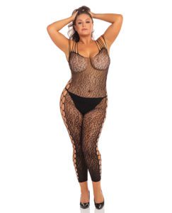 Rene Rofe Animal Crotchless Bodystocking Black 3x/4x