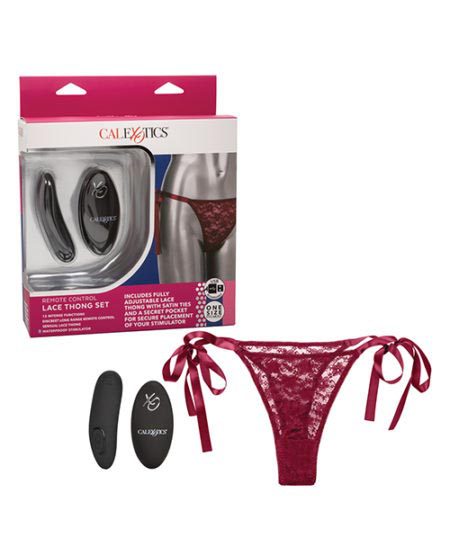 Remote Control Lace Thong Set - Burgundy | XXXToyz-R-Us.com