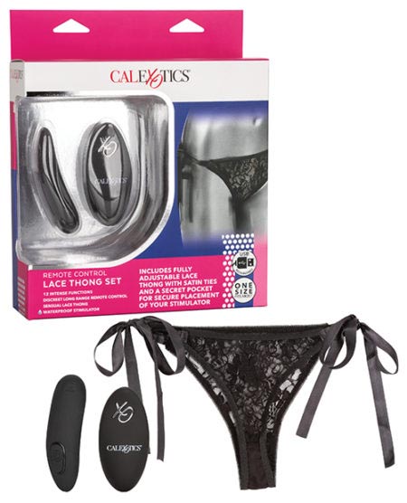 Remote Control Lace Thong Set - Black | XXXToyz-R-Us.com