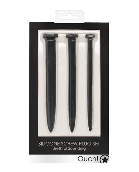 Shots Ouch Urethral Sounding Silicone Rugged Nail Plug Set - Black | XXXToyz-R-Us.com