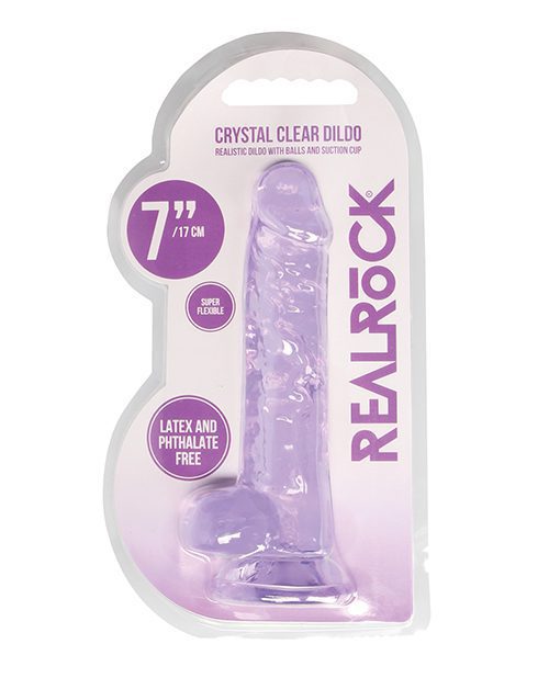 Shots Realrock Realistic Crystal Clear 7" Dildo W/balls - Purple