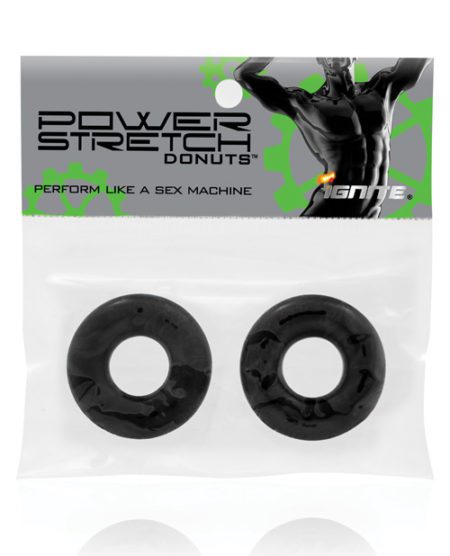 Ignite Power Stretch Donut Cock Ring - Black Pack Of 2 | XXXToyz-R-Us.com