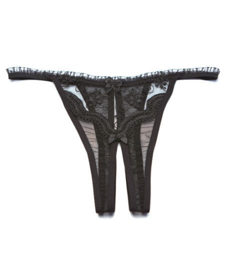 Scalloped Embroidery Crotchless Panty Black O/s | XXXToyz-R-Us.com