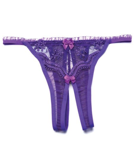 Scalloped Embroidery Crotchless Panty Purple O/s | XXXToyz-R-Us.com