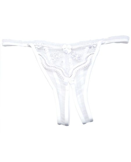 Scalloped Embroidery Crotchless Panty White O/s | XXXToyz-R-Us.com