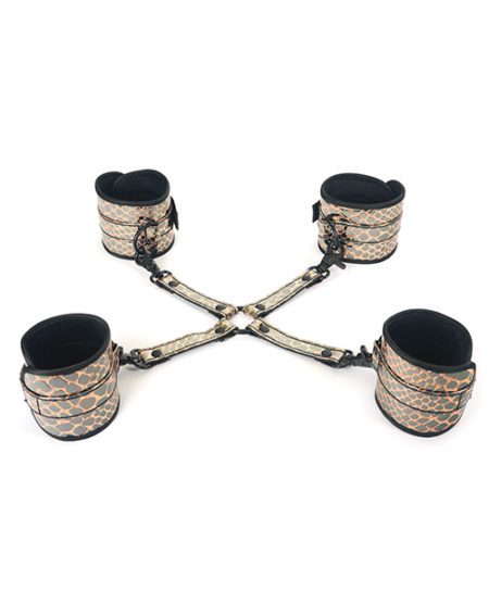 Spartacus Faux Leather Wrist & Ankle Restraints W/hog Tie - Gold