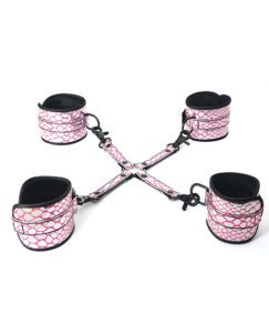 Spartacus Faux Leather Wrist & Ankle Restraints W/hog Tie - Pink