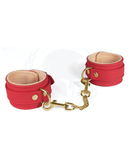 Spartacus Pu Ankle Cuffs W/plush Lining - Red