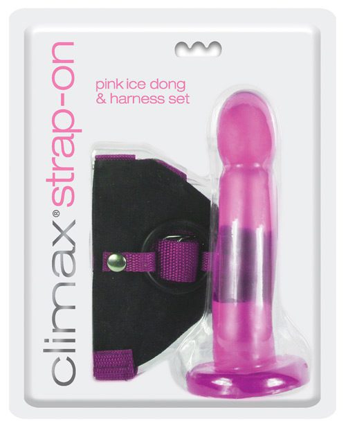 Climax Strap On Pink Ice Dong & Harness Set | XXXToyz-R-Us.com