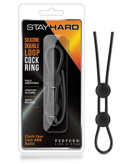 Blush Stay Hard Silicone Double Loop Cock Ring - Black | XXXToyz-R-Us.com