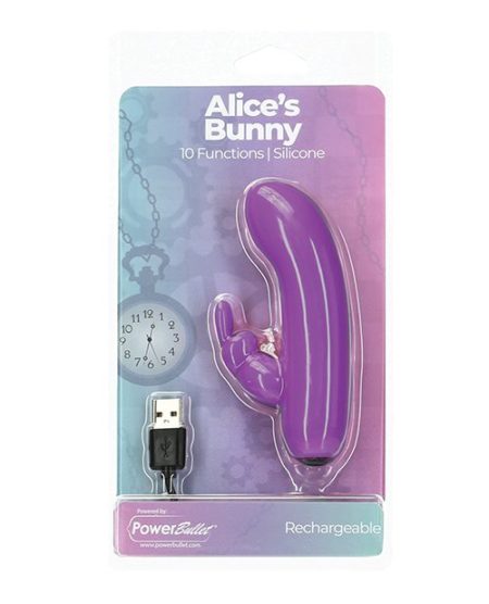 Alice's Bunny Rechargeable Bullet W/rabbit Sleeve - 10 Functions Purple